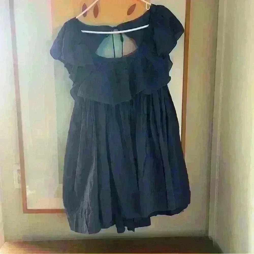 Free People Women's Hailey Cotton Ruffle Short Sleeve Mini Dress Navy M $148 NWT - Picture 4 of 12